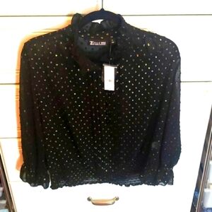 New York and Co. Black & gold sheer mock neck top.